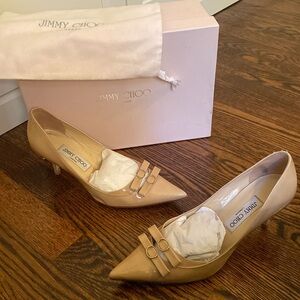 Jimmy Choo patent leather buckle pumps